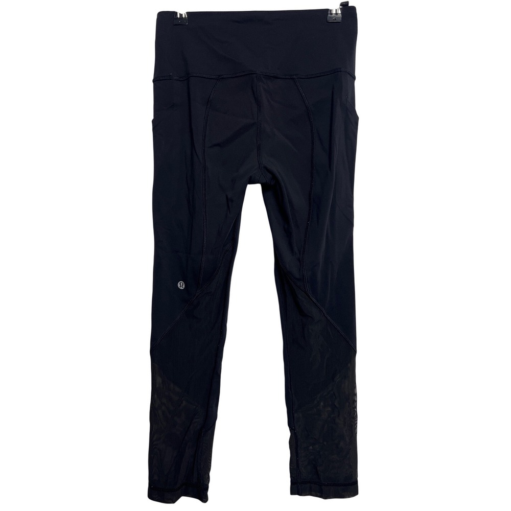 Lululemon Tight Stuff Tight II Black Mesh Panel High Rise Crop Leggings 4 Yoga‎